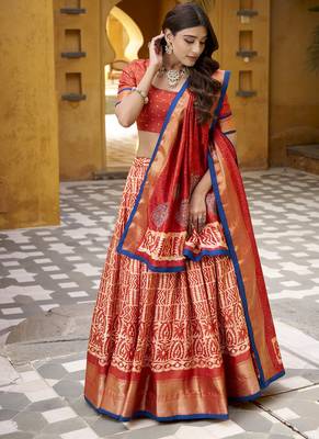 orange printed art_silk lehenga choli with dupatta 5