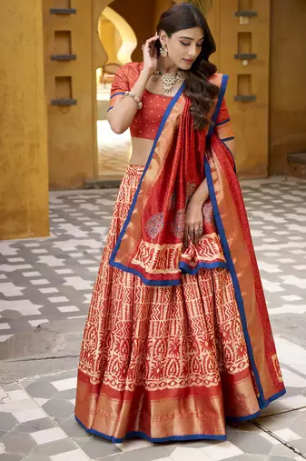 orange printed art_silk lehenga choli with dupatta