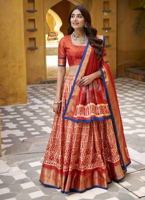 orange printed art_silk lehenga choli with dupatta 1