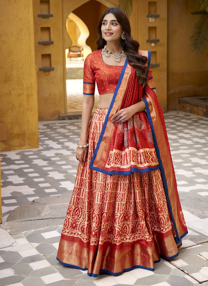 orange printed art_silk lehenga choli with dupatta