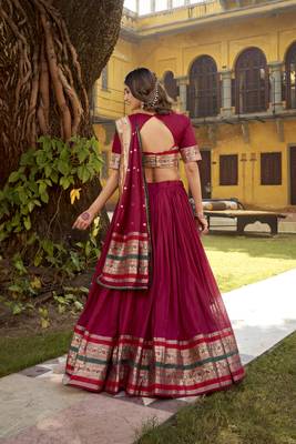 pink printed chanderi lehenga choli with dupatta 4