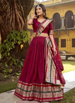 pink printed chanderi lehenga choli with dupatta 1