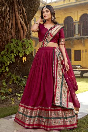 pink printed chanderi lehenga choli with dupatta