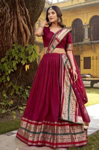 pink printed chanderi lehenga choli with dupatta