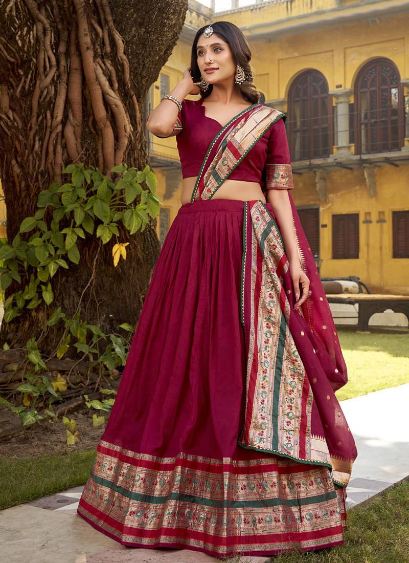 pink printed chanderi lehenga choli with dupatta