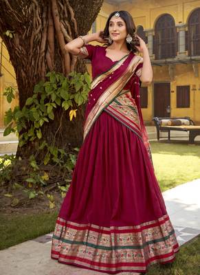 pink printed chanderi lehenga choli with dupatta 5