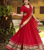 red printed chanderi lehenga choli with dupatta