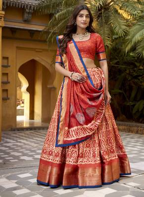orange printed art_silk lehenga choli with dupatta 6
