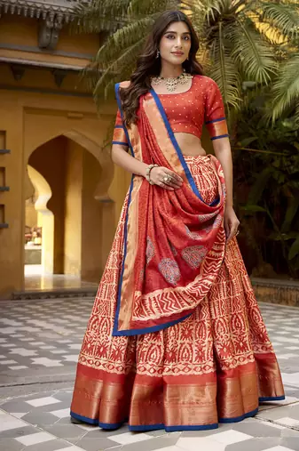 orange printed art_silk lehenga choli with dupatta