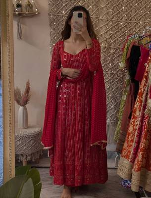 Maroon simmer silk party wear  embroidery Skirt suit 1