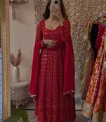 Maroon simmer silk party wear  embroidery Skirt suit