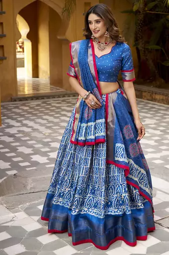 blue printed art_silk lehenga choli with dupatta