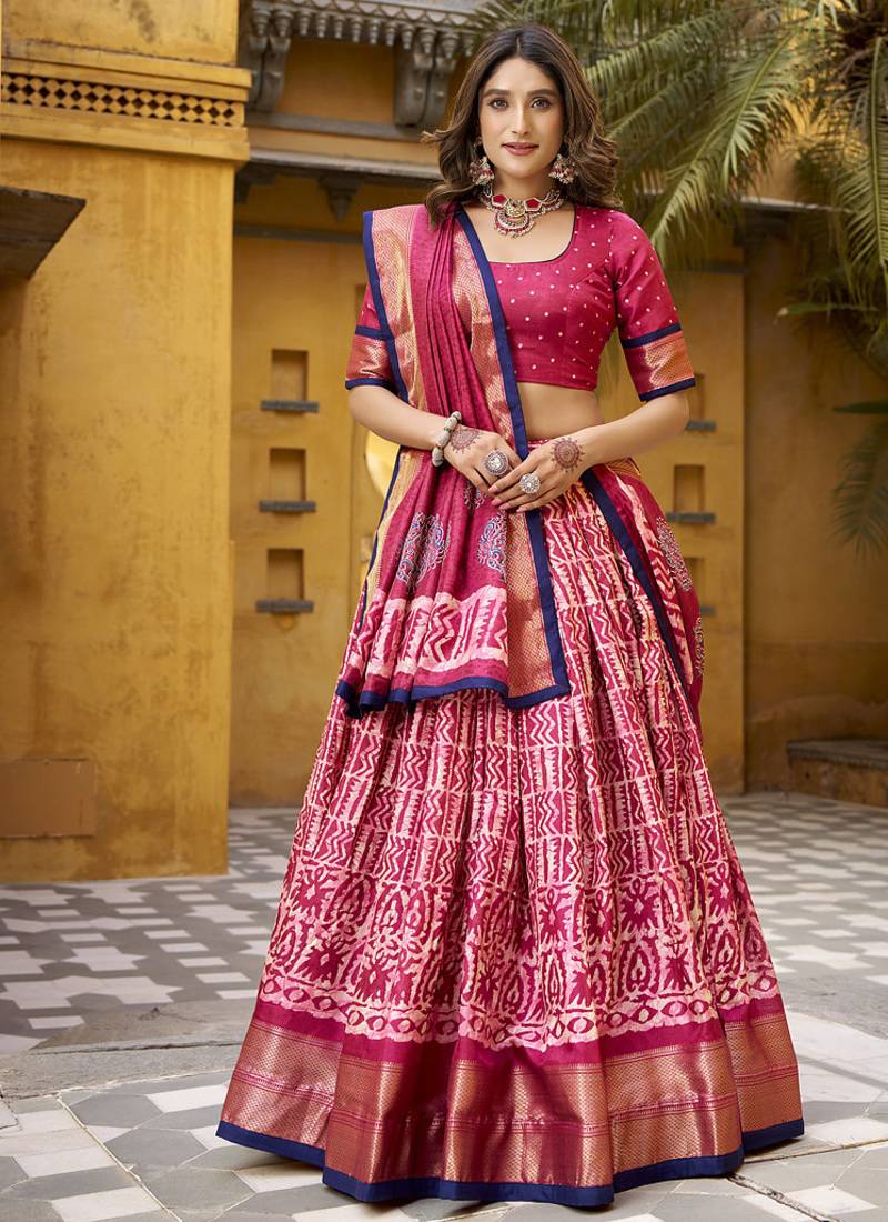 pink printed art_silk lehenga choli with dupatta