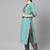 Women cotton teal brown floral print straight kurta, trouser with dupatta set