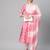 Women cotton pink white floral print straight kurta, trouser with dupatta set