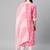 Women cotton pink white floral print straight kurta, trouser with dupatta set