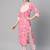 Women cotton pink white floral print straight kurta, trouser with dupatta set
