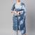 Women cotton blue white floral print straight kurta, trouser with dupatta set