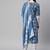 Women cotton blue white floral print straight kurta, trouser with dupatta set