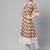 Women cotton brown white floral print a-line kurta, trouser with dupatta set