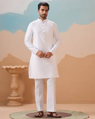 WHITE SILK PREMIUM THREAD & SEQUINS EMBROIDERED WORK WEDDING FESTIVAL PARTY WEAR STRAIGHT KURTA WITH JACKE AND PANT 7