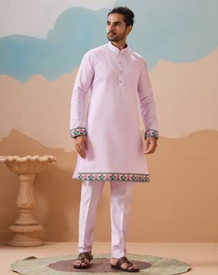 LAVENDER VISCOSE SILK THREAD & SEQUINS EMBROIDERED WORK WEDDING FESTIVAL PARTY WEAR STRAIGHT KURTA WITH JACKE AND PANT 7