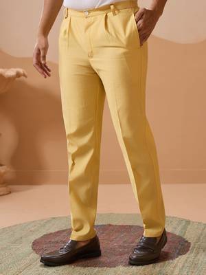 YELLOW VISCOSE SILK THREAD & SEQUINS EMBROIDERED WORK WEDDING FESTIVAL PARTY WEAR STRAIGHT KURTA WITH JACKE AND PANT 10