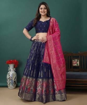 Blue Jacquard Lehenga Choli Customizable Sizes 2XL to 6XL 1