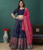 Blue Jacquard Lehenga Choli Customizable Sizes 2XL to 8XL