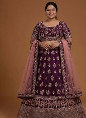 Purple embroidered zari work lehenga choli Customizable Sizes 2XL to 6XL 1