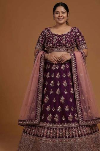 Purple embroidered zari work lehenga choli Customizable Sizes 2XL to 8XL