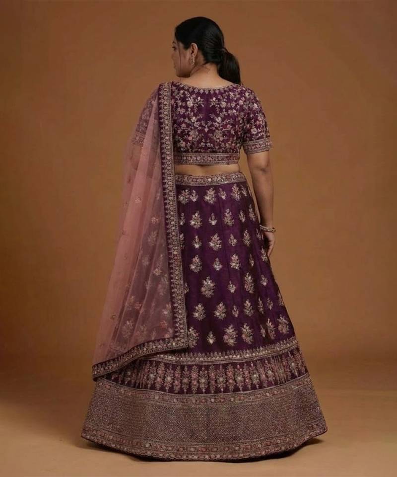 Purple embroidered zari work lehenga choli Customizable Sizes 2XL to 8XL