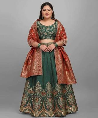 Green Jacquard Lehenga Choli Customizable Sizes 2XL to 6XL 1