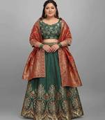 Green Jacquard Lehenga Choli Customizable Sizes 2XL to 8XL