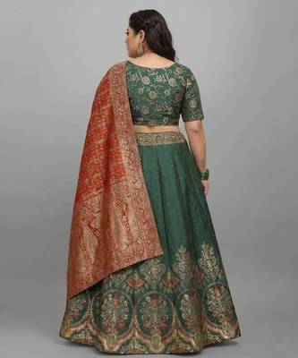 Green Jacquard Lehenga Choli Customizable Sizes 2XL to 6XL 2