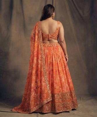 Orange Organza Lehenga Choli With Embroidery Zari Work Customizable Sizes 2XL to 6XL 2