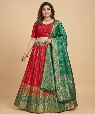 Red woven jacquard lehenga choli Customizable Sizes 2XL to 6XL 1