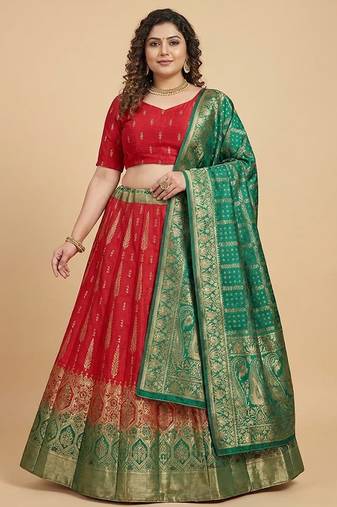 Red woven jacquard lehenga choli Customizable Sizes 2XL to 8XL