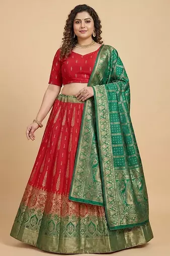 Red woven jacquard lehenga choli Customizable Sizes 2XL to 8XL