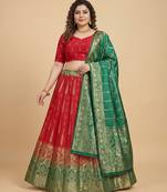 Red woven jacquard lehenga choli Customizable Sizes 2XL to 8XL