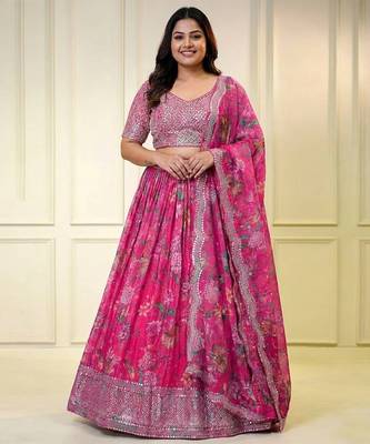 Organza Pink Lehenga Choli Customizable Sizes 2XL to 6XL 1
