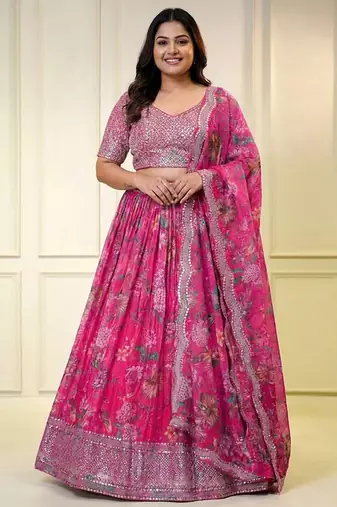 Organza Pink Lehenga Choli Customizable Sizes 2XL to 8XL
