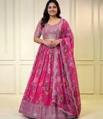 Organza Pink Lehenga Choli Customizable Sizes 2XL to 8XL