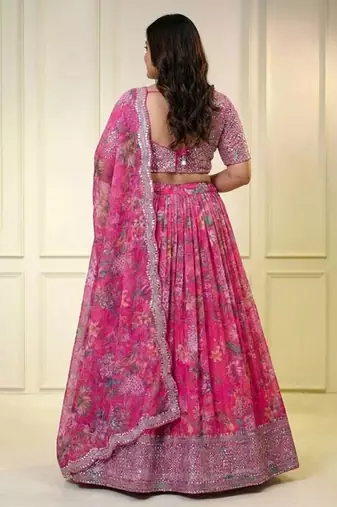 Organza Pink Lehenga Choli Customizable Sizes 2XL to 6XL