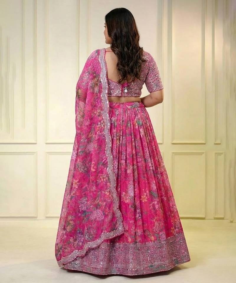 Organza Pink Lehenga Choli Customizable Sizes 2XL to 8XL
