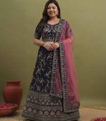 Blue And Pink Embroidered Lehenga Choli Customizable Sizes 2XL to 8XL