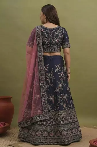 Blue And Pink Embroidered Lehenga Choli Customizable Sizes 2XL to 6XL