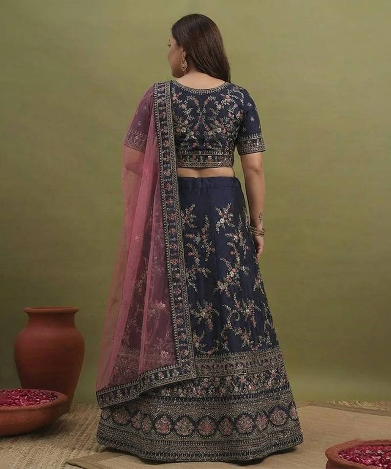 Blue And Pink Embroidered Lehenga Choli Customizable Sizes 2XL to 8XL