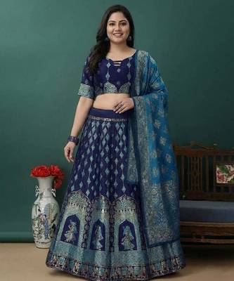 Dark Blue Jacquard Lehenga Choli Customizable Sizes 2XL to 6XL 1