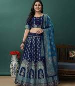 Dark Blue Jacquard Lehenga Choli Customizable Sizes 2XL to 8XL